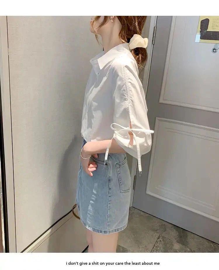 Product Introduction of Women's Chiffon Rheology Hong Kong Style Three-Quarter Sleeve Shirt 2023 New Loose Design Niche Chic Top 10