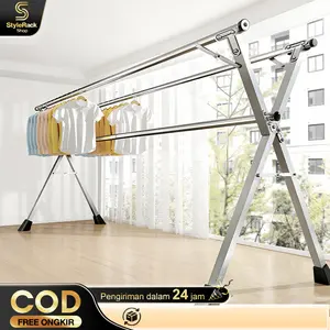 Jemuran Baju stainless steel Lipat Jemuran Pakaian Portable Tidak diperlukan instalasi Rack Rak