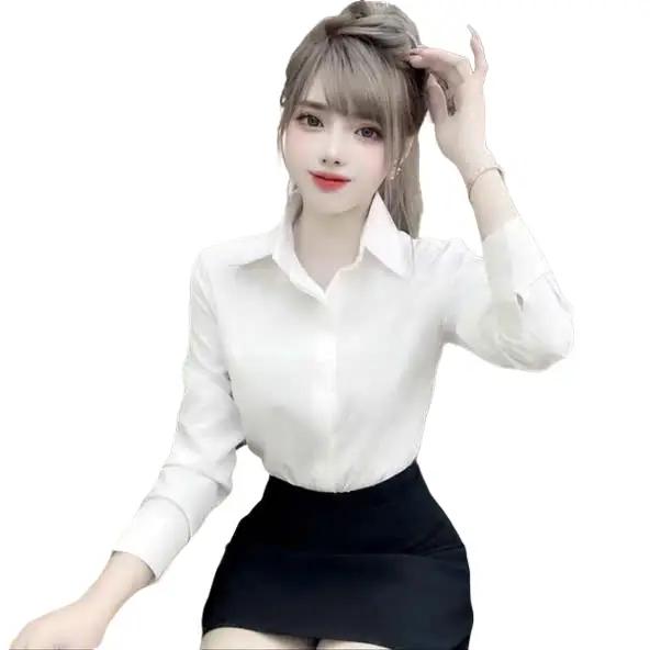 áo sơ mi nữ tay dài kiểu công sở nẹp giấu nút chất vải lụa cát hàn