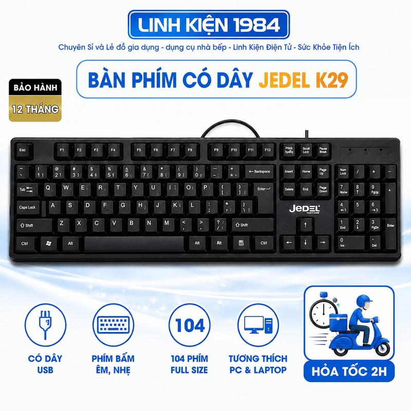 Bàn Phím Có Dây Jedel K29 USB 104 Phím Full Size – Bàn Phím Máy Tính Văn Phòng…