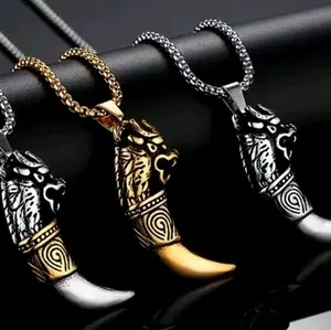 Kalung Rantai Rolo Liontin Taring Naga Anti Karat - Model Terbaru Elegan