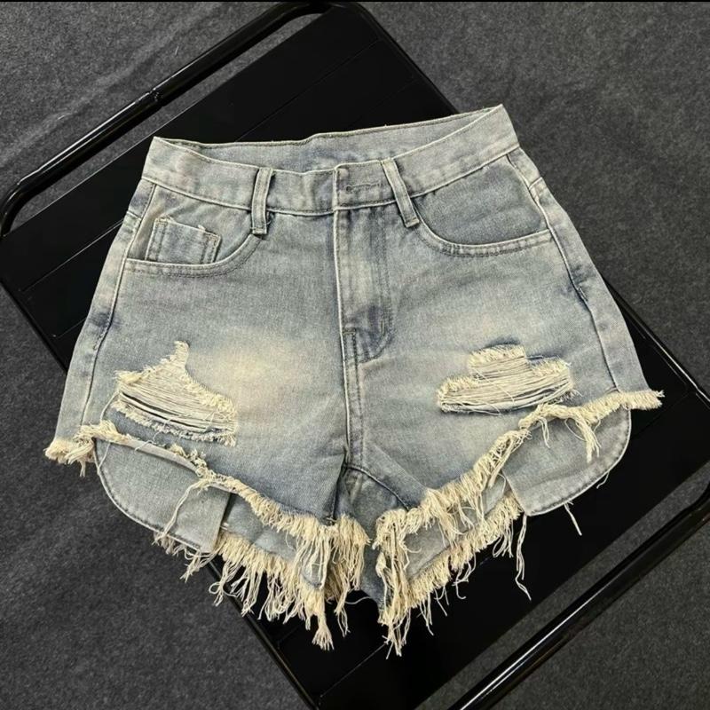 BM11 Quần Đùi Short Jean Nữ Form Ống Rộng Rách Tua Lộ Túi Hai Túi Trước Sau Lưng Cao 4 màu Women Pants Tua Rua