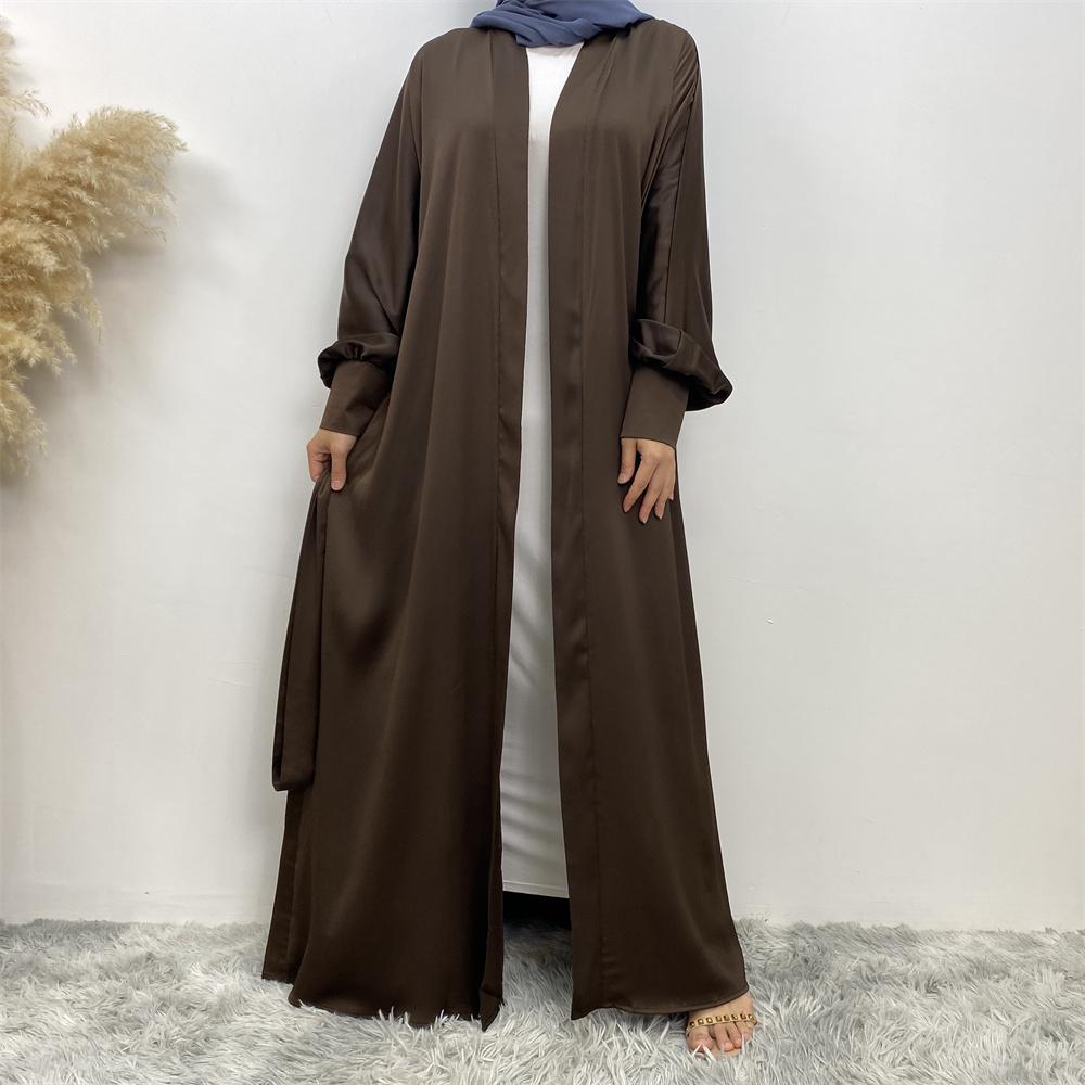 1975# Ribbed Satin Romantic Delicate Trendy Abaya Nice Quality - CHAOMENG MUSLIM SHOP