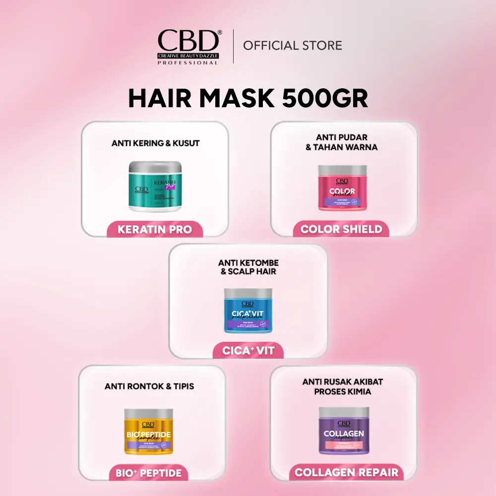[BBD] CBD Professional Keratin Pro/Color Shield/Collagen Repair/Bio+Peptide/Cica+ Vit Hair Mask 500GR 1/3/5 Pcs - Perawatan Creambath setelah Shampoo Conditioner Haircare Vitamin Melembutkan Rambut Kusam Halus Rambut Rusak Rontok Kering Ketombe