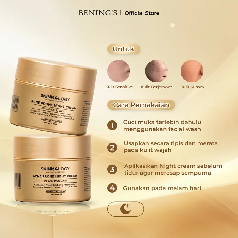 Night Cream Acne Prone Expert Series Skinmology by Bening's Indonesia Exclusive Mengatasi Mencerahkan Untuk Kulit Wajah Berjerawat Menghilangkan Beruntusan Bekas Jerawat Meredakan Jerawat Facial Perawatan Muka Treatment Menyembuhkan Memudarkan 6