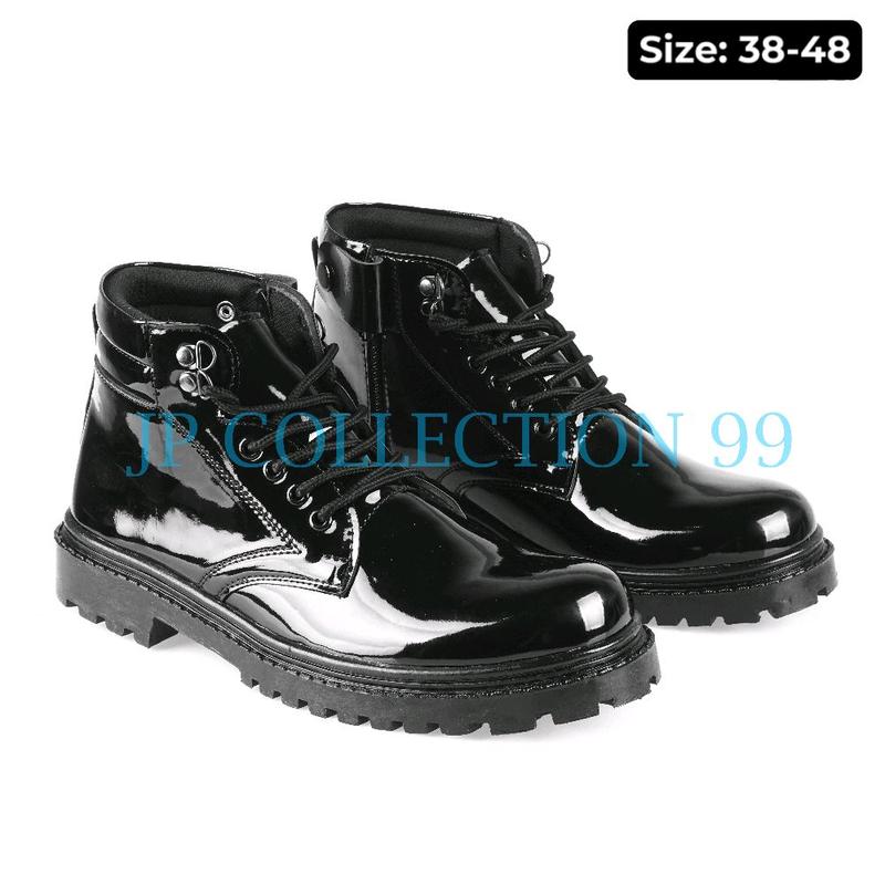 Sepatu Pdh Pria Tali + Resleting Pria POLRI TNI SECURITY Dinas Doop&Mengkilap Size 38-48 Hitam Boots Kerja Pantofel Shoes 6