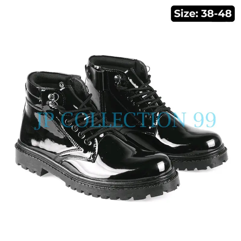 Sepatu Pdh Pria Tali + Resleting Pria POLRI TNI SECURITY Dinas Doop&Mengkilap Size 38-48 Hitam Boots Kerja Pantofel Shoes 5