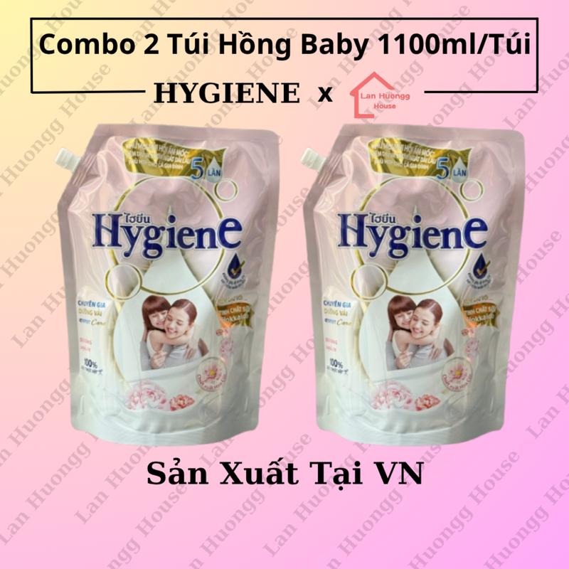 Combo 2 Túi Nước Xả Vải Hygiene HỒNG EM BÉ 1100ml/Túi Tặng Kèm Gói Xả 20ml Làm Thơm Làm Sạch Kem