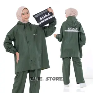 AKULA Jas Hujan Setelan Dewasa Bahan PVC Anti Rembes Hijau Tebal Gamis Full Protection & Hoodie Size L/XL/XXL Mantel Hujan Original