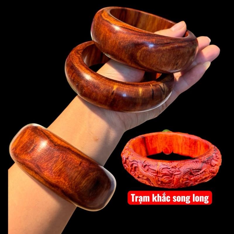 Vòng tay gỗ sưa đỏ bản hẹ,trạm khắc đầu rồng Thủ Công Mĩ Nghệ việt Nam Đeo tay