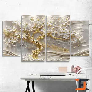 HIASAN DINDING 4 IN 1 SET BUNGA 3D ELEGAN REALISTIK WALDECOR  NUANSA ABSTRAK GOLD MINIMALIS HIASAN POSTER TEMPEL KAMAR COWOK estetik GEN Z JUMBO