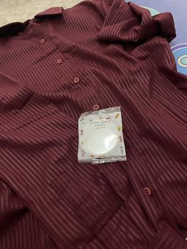 Product Review of Wispie Girl Boss Fitted Shirt | Kemeja kerja wanita fit garis stripe karet Lembut pink hijau biru from ** 1