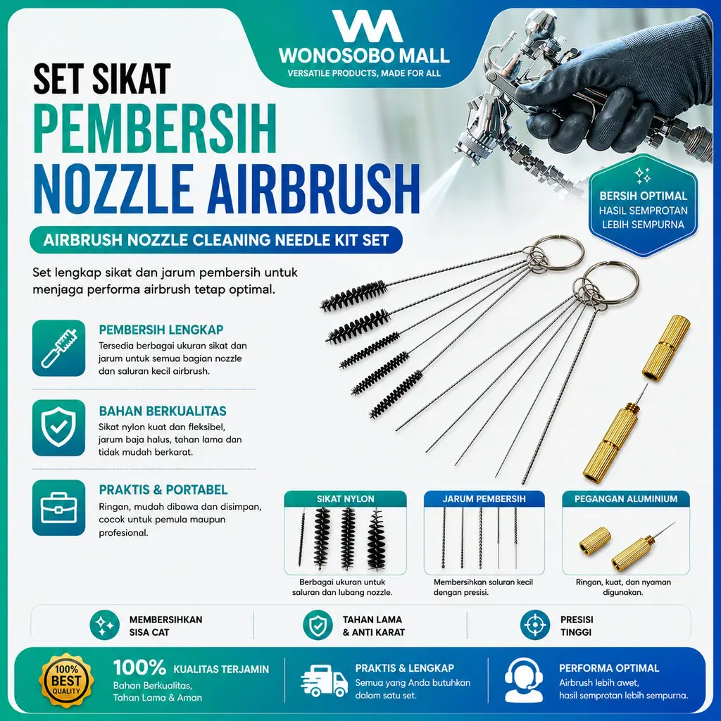 WM Set Sikat Pembersih Spray Gun Airbrush Nozzle Cleaning Needle Kit Set