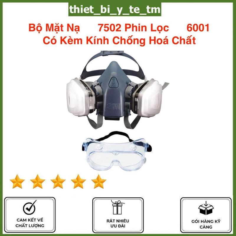 Mặt Nạ Bảo Hộ Lao Động 7502 Phin Lọc 6001CN + Kính Nhựa dẻo bảo vệ mắt có thể ngăn Bụi Siêu mịn PM2.5 ngăn mùi bảo vệ khi phun trừ sâu phun sơn ngăn bụi siêu mịn PM2.5. Bộ bao gồm 1 mặt nạ 7502 2 phin lọc 2 ốp nhựa 2 Tấm lọc 1 Kính mắt