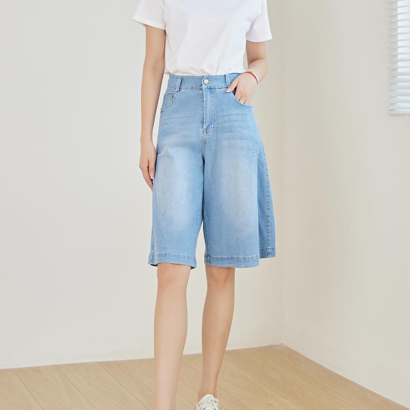 Product Introduction of Silverworld 10117  wide leg jeans high waist loose knee length denim pants 23
