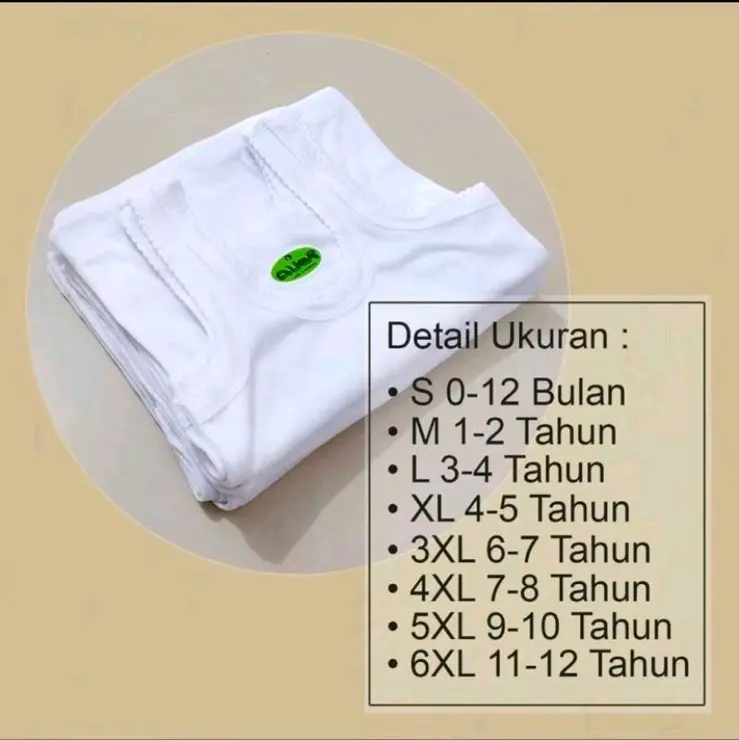 Kaos Dalam anak Merk alif bahan lembut paket 6 pcs atau 12 pcs