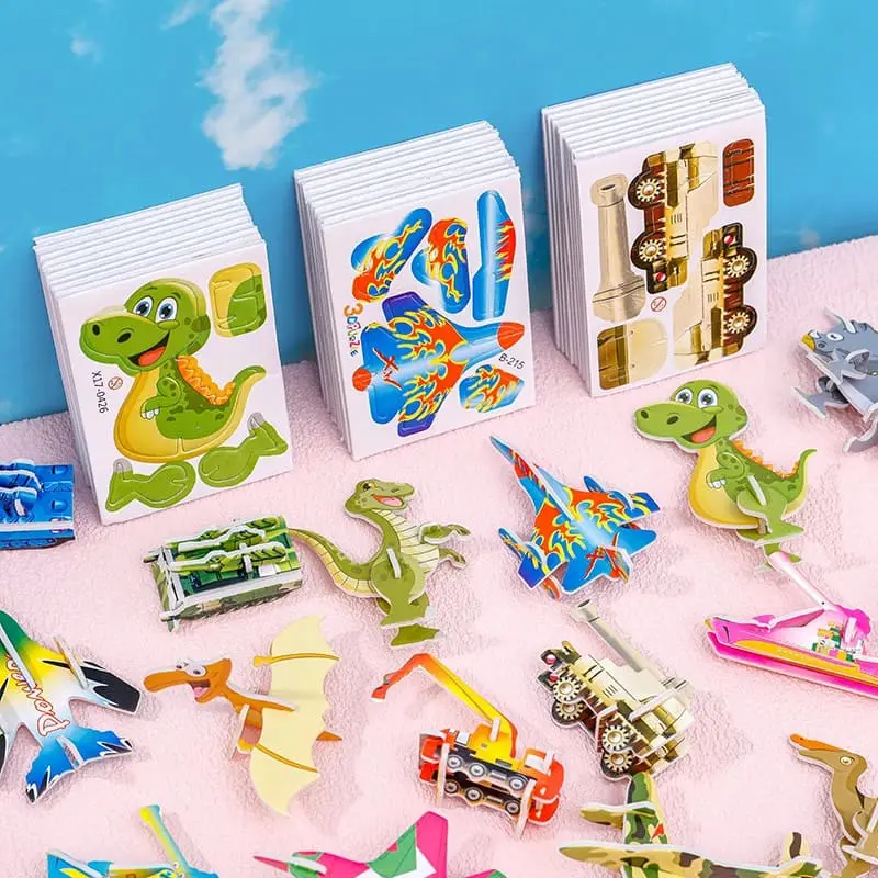 [Home Soul] 3D Mini Dinosaur Hard Paper Cute Cartoon Birthday Gift Airplane Tank 3D Mini Small Dinosaur Airplane Tank Vechile Shape Jigsaw Puzzle Hard paper Cute Cartoon Kid