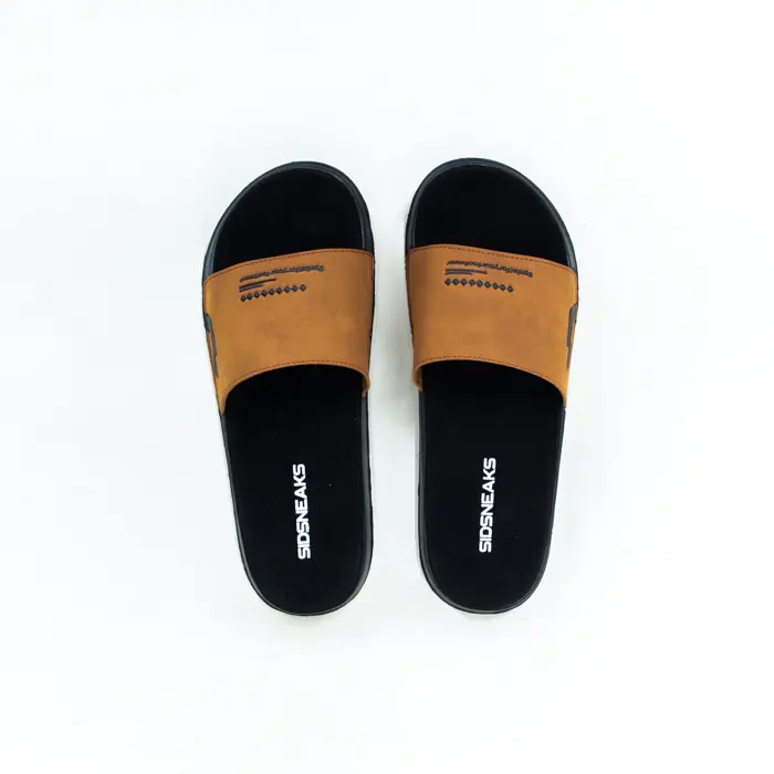 SIDSNEAKS 39-43 Sandal Slide Pria - Sidslide Kaze - Brown Black Shoes Sendal 2