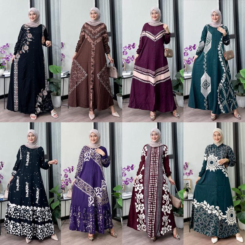Naya Batik - Gamis Twill Ori Berkualitas Motif Batik Cap Malaman Bukan Sablon Busui Friendly Lengan Panjang Karet Model Tali Samping Full Kancing Dress Wanita Muslim Remaja Tanpa Rempel Nyaman Kain Rayon 0