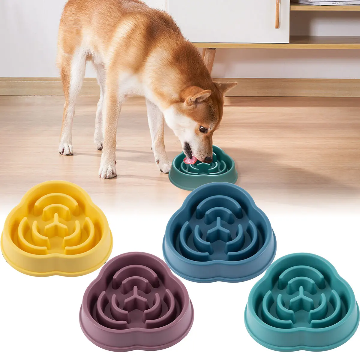 Dog Slow Feeder Bowl Non Slip Anti-Gulping Pet Slower Food Feeding Dishes Promotes Healthy Eating Habits Prevents Choking Enhances Digestion Puzzle Bowl Design for Small Medium Large Dogs