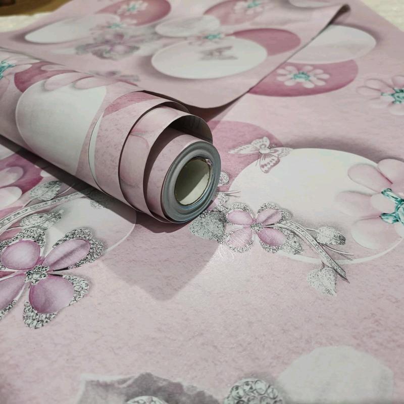 Wallpaper Stiker Dinding Motif Kupu-kupu pink Mewah Elegan Kertas 3