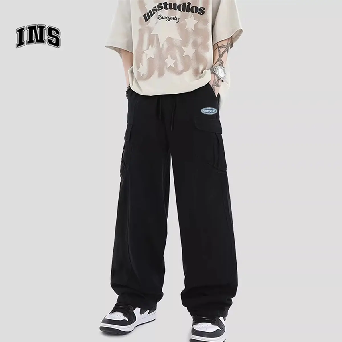 Celana cargo panjang pria celana panjang cargo pria celana joger pria jumbo baju cowok keren celana pinggang karet celana kantong Loose pants Celana olahraga hitam oversize Kerja Straight Jogger Fit