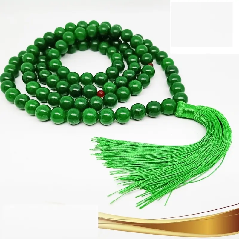 Tasbih 99 Butir Batu Giok Asli Burma Hijau 8mm Muslim 0