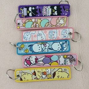 Anime Embroidered Keys Tag Cartoon Hello Kitty Melody Kuromi Keychain Backpack Key Pendant Cosplay Accessories Christmas Gifts