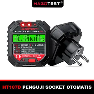 HABOTEST ID HT107D Socket Tester Digital GFCI Socket Tester Otomatis 48V-250V Watt Meter Pencari Kebocoran Listrik Ampere Meter Socket Tester HABOTEST HT107D
