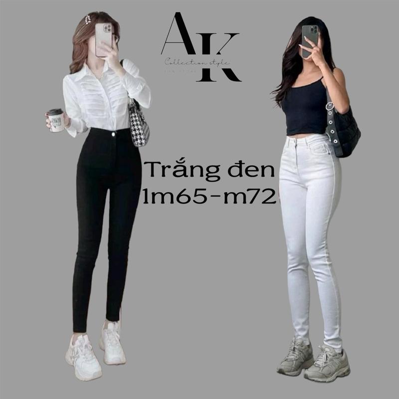 Quần Jean Nữ AKJ D05 Lưng Cao Đen Trắng Dành Cho Nàng Cao 1m65–1m72 – Form Skinny Co Giãn 2 Chiều