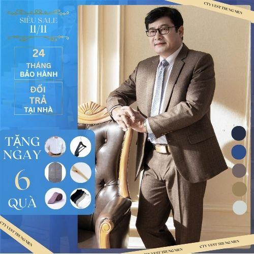  bộ comple nam trung tuổi - bộ quần áo vest trung niên 2 khuy cao cấp ltalya chuẩn phom đứng tuổi  1 kẹp cà vạt -  1 áo somi - 1 túi bảo quản vest - 1 móc treo -1 cà vạt lụa   Menswear Kem Polo Có Cổ Shirt 