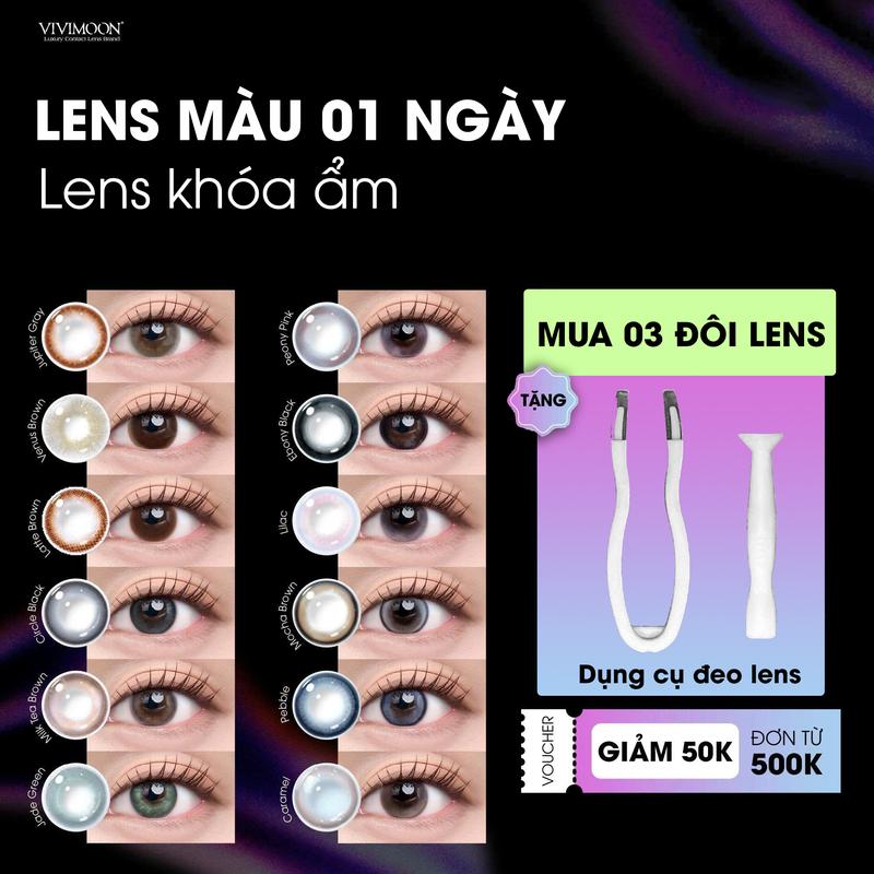    Giá 1 Bên Mắt   Kính Áp Tròng VIVIMOON LENS  Lens 1 Ngày Có Màu Chất Liệu MPC Cao Cấp Độ Cận 0-8 Độ 