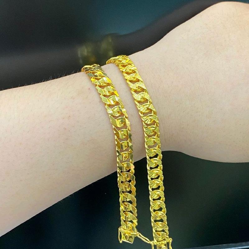 Lắc tay khoen lật Cánh quạt - Trơn 3chi bản 9ly- khoá hộp gài 2 bên (Đồng vàng)