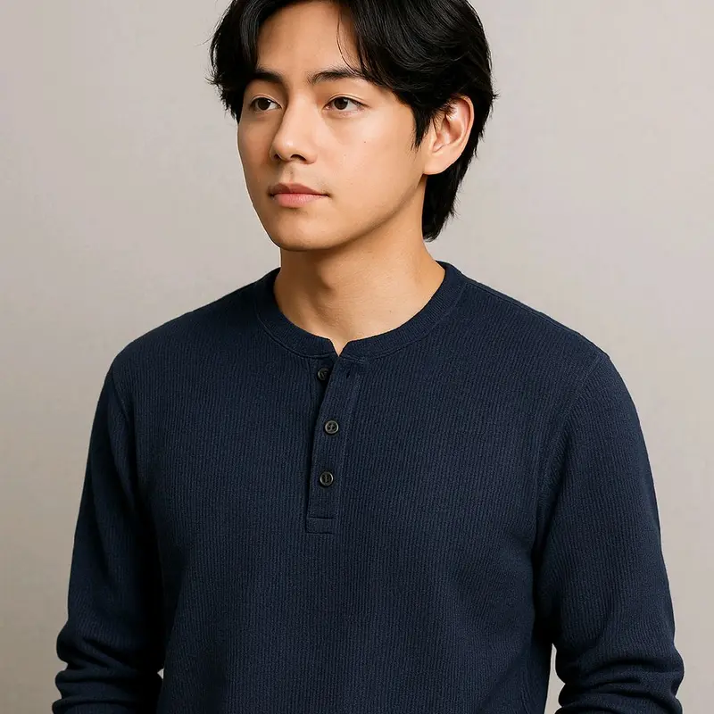 Kaos Polos Waffle Panjang Pria Kerah Sanghay Warna Coklat Slim-Tangan Casual Lembut Nyaman Muda Hitam Bahan Sangat Nyaman Serap Keringat Tidak Berbulu Warna Kuat Tidak Mudah Pudar 3