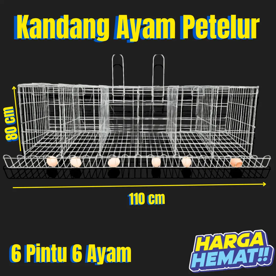 Kandang Ayam Petelur 6 Pintu Galvanis Anti Karat - Kapasitas 6 Ekor Ayam bertelur besi