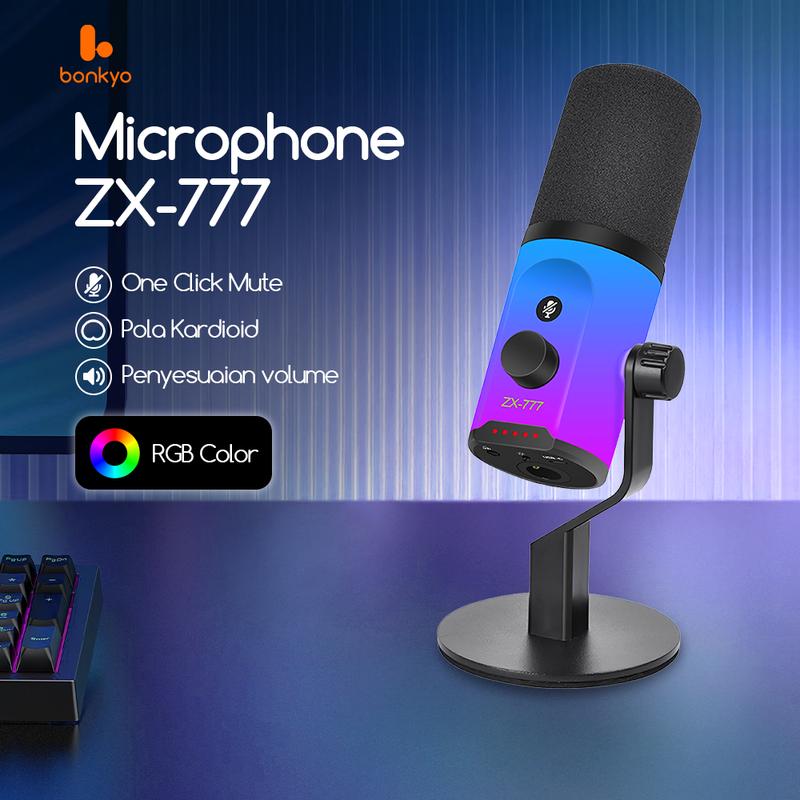 Bonkyo YU7 Mikrofon USB Mikrofon Dinamis Peredam Kebisingan 2-in-1 ...