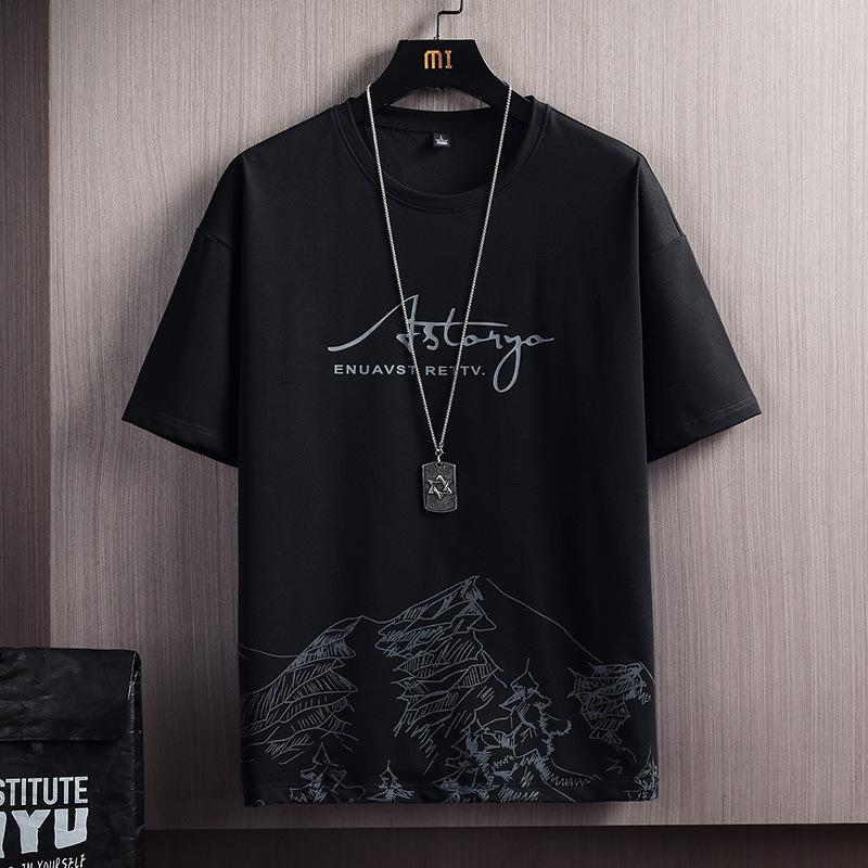 Short-Sleeved T-shirt Suit Men's Summer New Snow Mountain Printing Fashion Trendy Slim Fit Large Size Sports Two-Piece Suit 3
