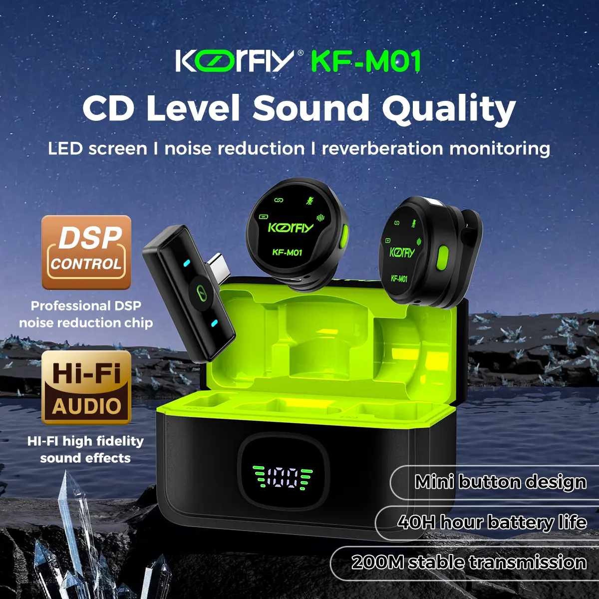KOORFLY M01/mini Wireless Microphone Mikrofon Nirkabel Lavalier dengan Kotak Pengisi Daya Mini Dual Clip on Mic Dilengkapi dengan tas jinjing