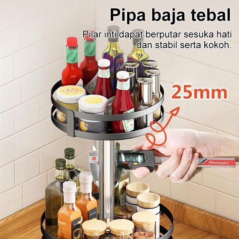 Rak Bumbu Putar Berputar 360 Derajat Rak Dapur Serbaguna Stainless Rotate Kitchen Spice Rack Organizer Rak Bumbu Dapur 3 Susun 8