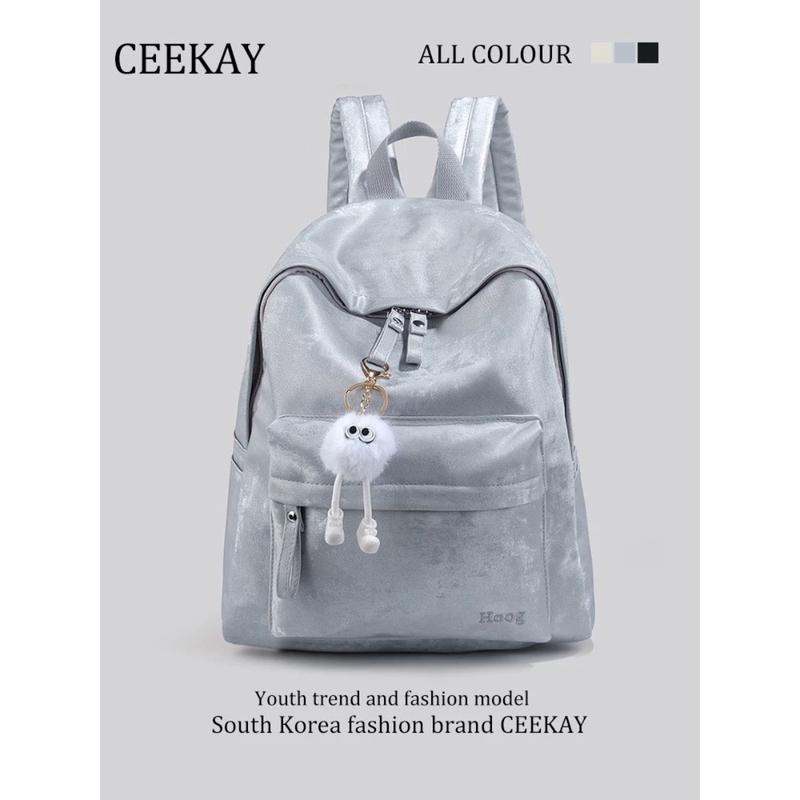 Balo CeeKay - Balo Canvas Lì Chống Nước Kích Thước Rộng Họa Tiết Vân Mây Phối Móc Khóa Năng Động Vui Tươi