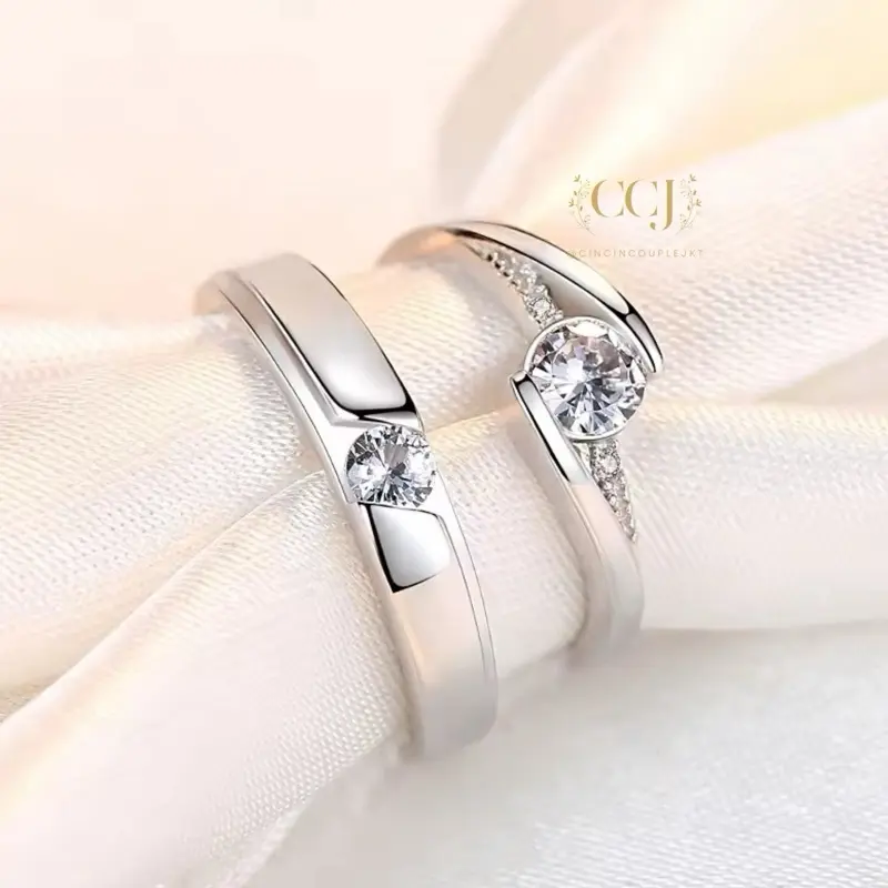 Cincin Couple Silver Adjustable S33 | Cincin Pasangan Lamaran Nikah Hadiah Tunangan  Aksesoris Pria Wanita Kado Anniversary Valentine 925 Perak