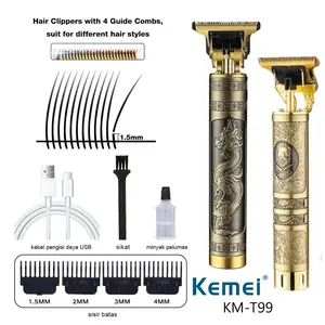 KEMEI T99 Professional Hair Trimmer Kemei Metal Tube Gold 1200mAh Usb Type C Mesin Cukur Kumis Jenggot Elektrik