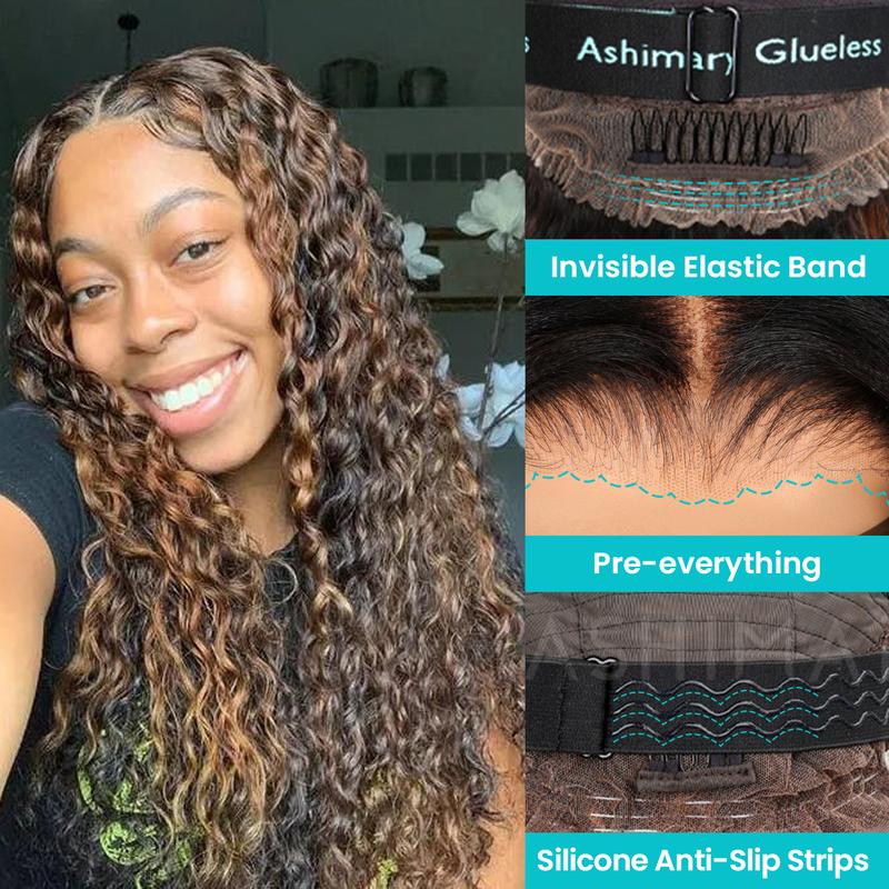 TikTok Shop Ashimary 360 Invisi Strap Deep Wave Dark Highlight Pre Everthing 360 Lace Frontal Glueless Install Wig