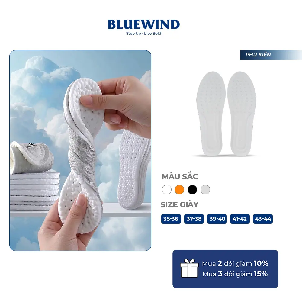 Lót Giày Thể Thao Unisex Đàn Hồi, Êm Mềm, Siêu Nhẹ, Thoáng Khí BLUEWIND 9310