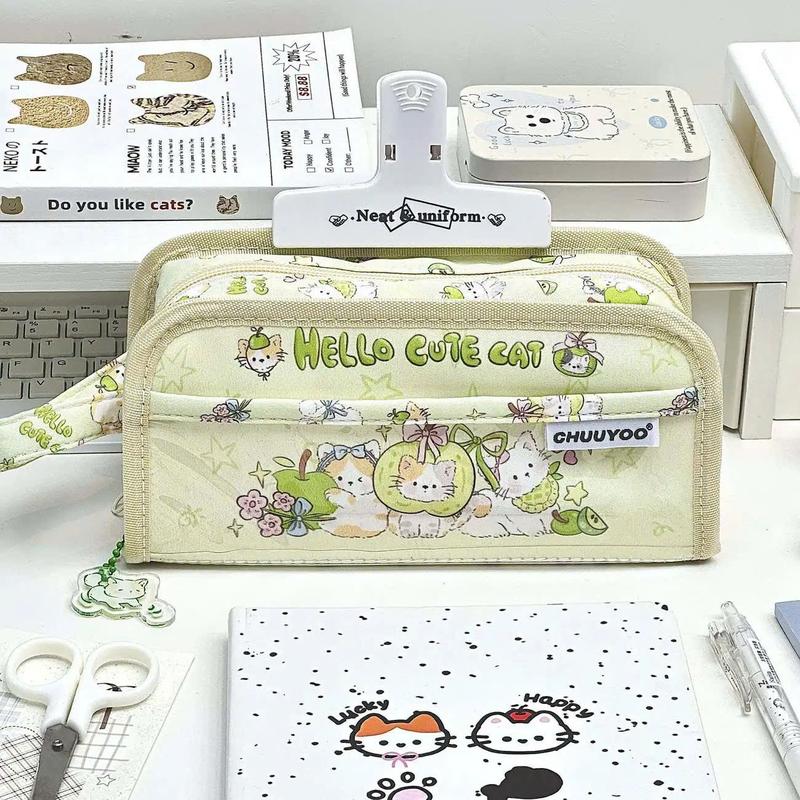 M86- Túi đựng bút, máy tính cầm tay chất vải canvas, form to HELLO CUTE CAT