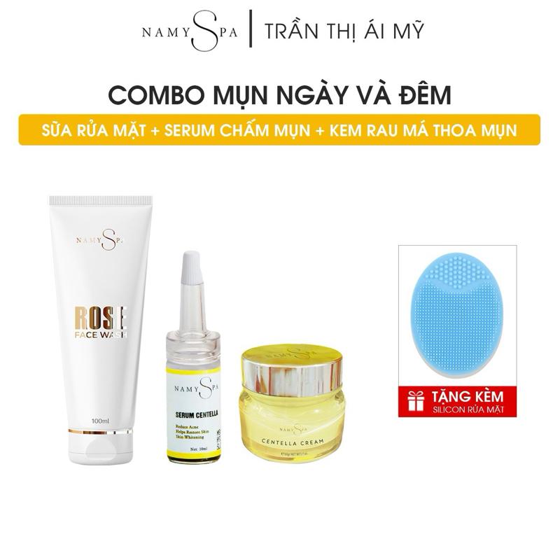 [Combo Mụn Ngày & Đêm] Kem Rau Má Thoa Mụn CENTELLA Cream 10gr & Serum Chấm Mụn 10ml & Sữa Rửa Mặt ROSE Face Wash 100ml - Hỗ Trợ Chăm Sóc Da, Làm Đẹp Da, Cấp Ẩm, Dưỡng Da, Skincare Nam Nữ Women