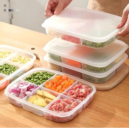 Hộp 6 Ngăn Có Nắp Đậy Bảo Quản Tủ Lạnh Dung Tích Lớn Hộp Bảo Quản Thịt Đông Lạnh Ngăn Thực Phẩm Dụng Cụ Nhà Bếp MỚI