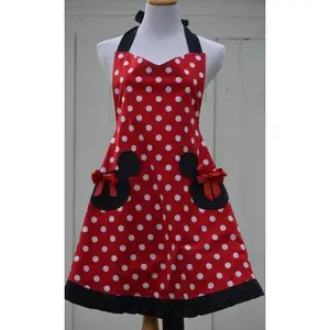 Apron Katun Celemek Anak dan Dewasa Mickey Mouse Simple polka Merah Topi Merah