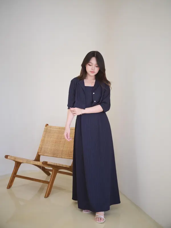 Nara Long Dress One Set Blazer / Casual Dress Wanita Pinggang Karet / Gamis Dress Blazer 2