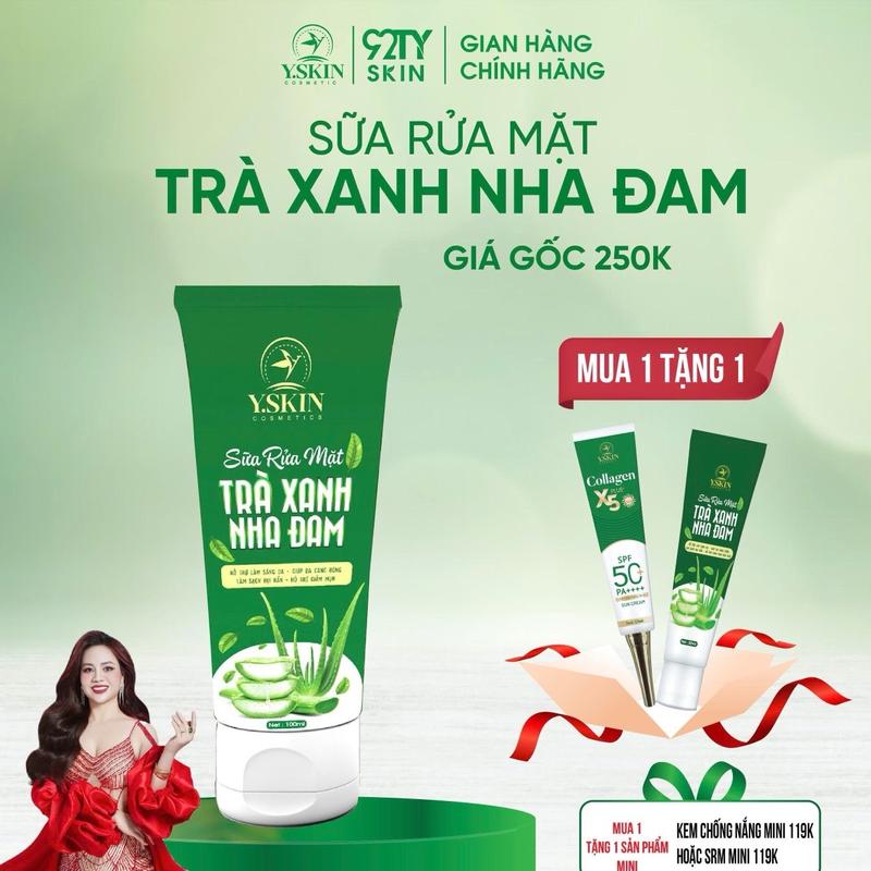 SỮA RỬA MẶT YSKIN TỪ TRÀ XANH NHA ĐAM Skincare Nữ Tặng kèm sữa rửa mặt mini hoặc Colagen NMN mini
